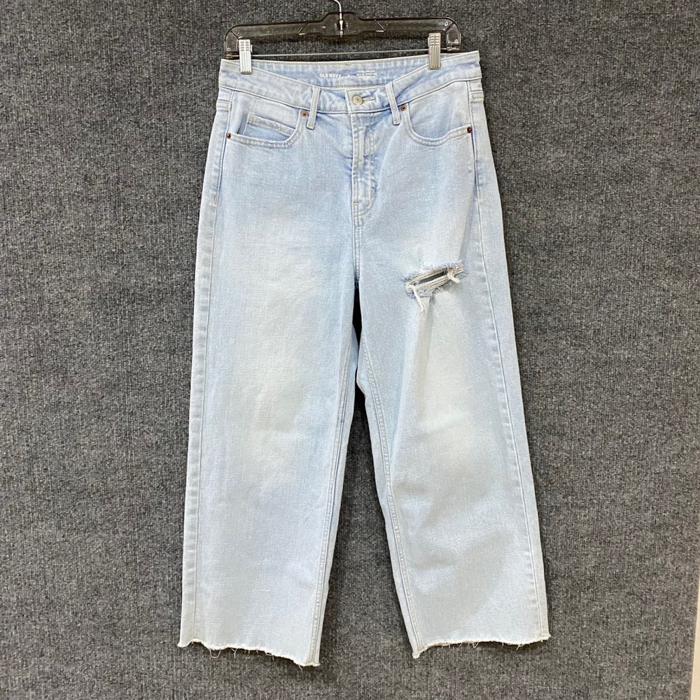 Old Navy Sky-Hi Wide Leg Extra High Rise Distressed Light Wash Jeans Size 6
